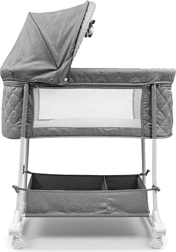 Djep 2-në-1 për foshnje, Milly Mally Dream On, metal kornizë, rrota me bllokim, baldakin i palosshëm, dyshek i butë, gri