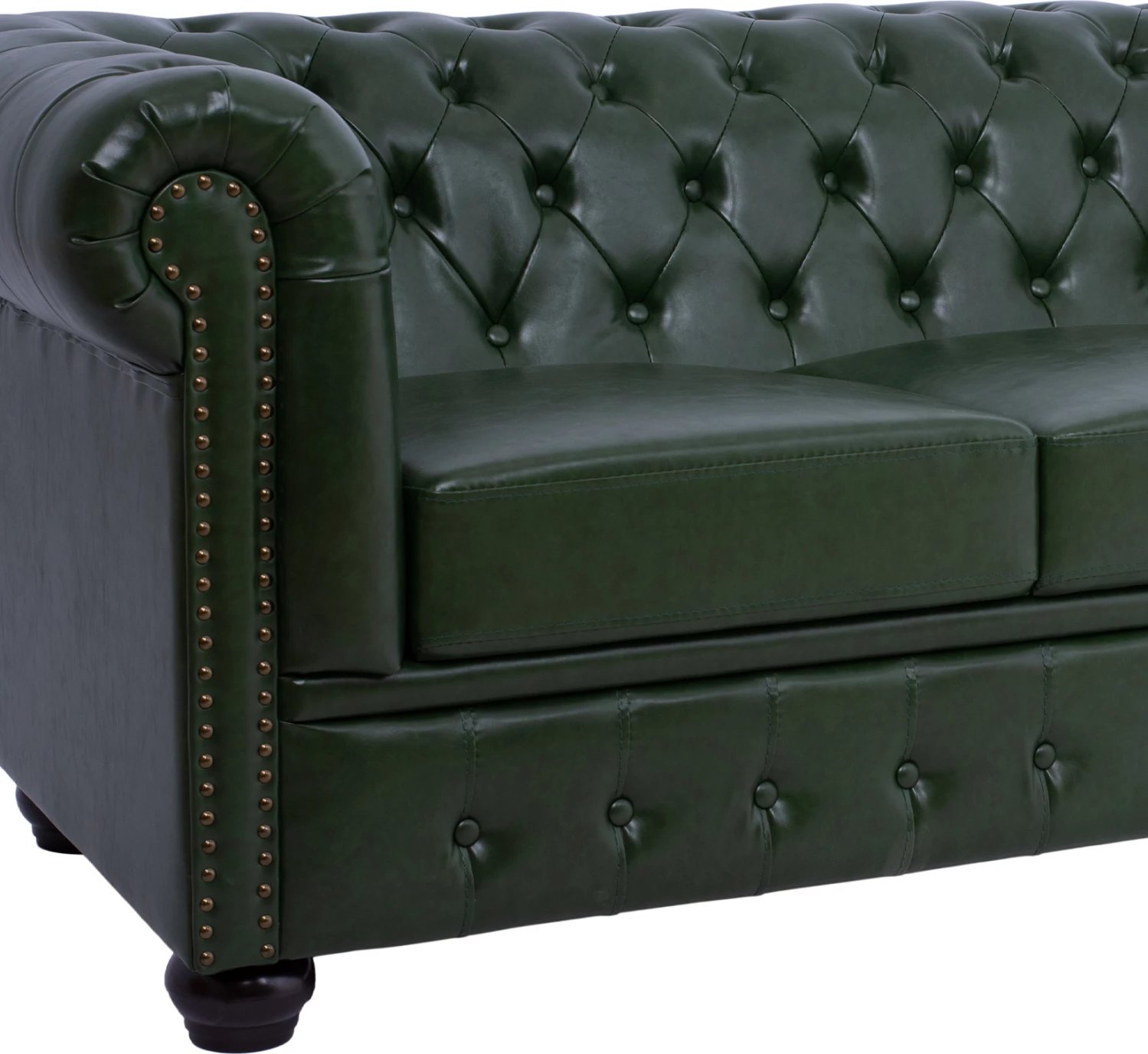 Divan 3 vendësh Chesterfield, FH3009.08, PU, Jeshile Cypress, 208x90x73 cm