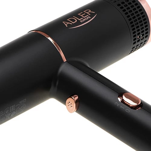 Tharëse flokësh, Adler AD 2278, 1400W, 2 shpejtësi, 2 temperatura, jonizim, ftohtë, e zezë me elemente ari