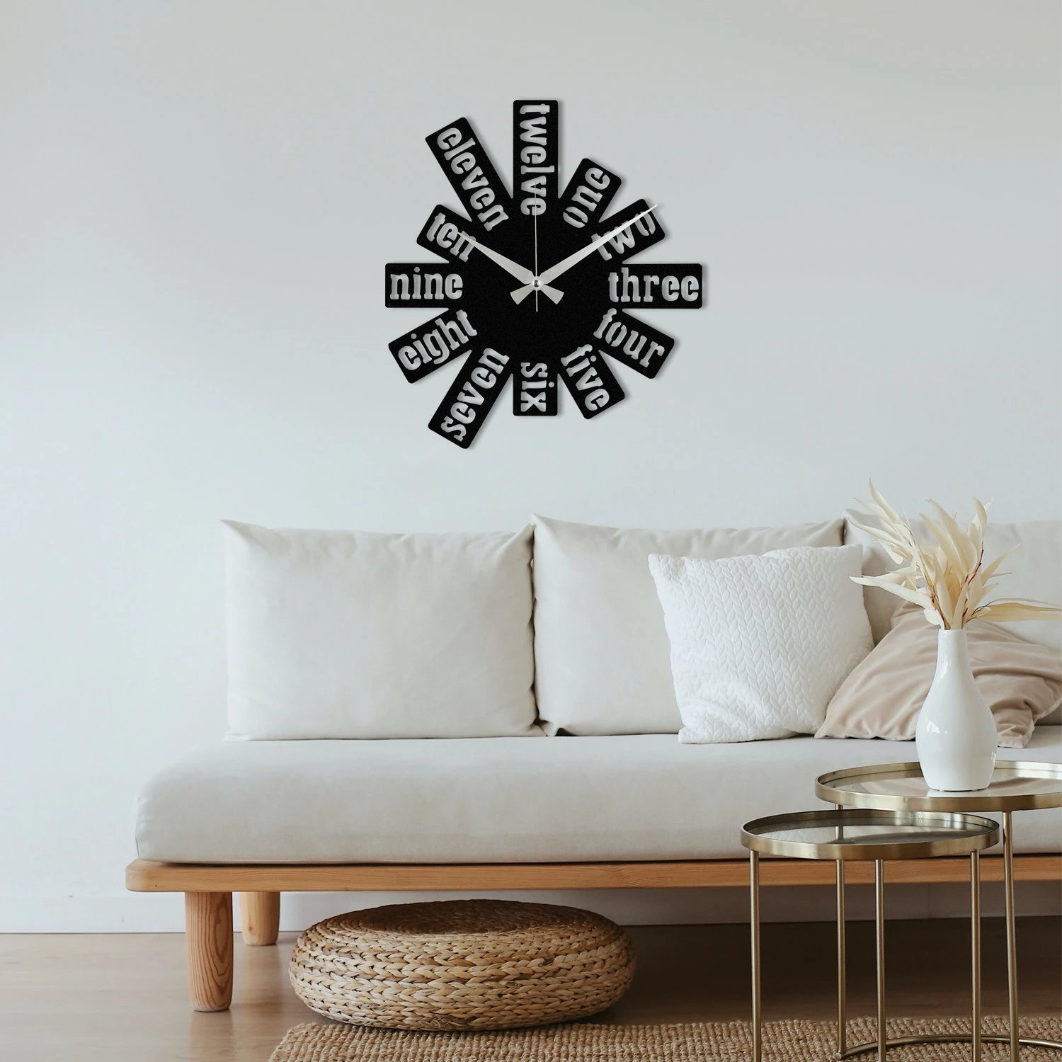 Orë muri dekorative metalike, Wallity, Enzoclock - S020, e zezë, 48x48cm