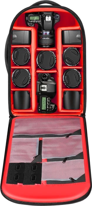 Çantë fotografike me rrota, Neewer NW3300, 55×35×26 cm, për laptop 17", 11 ndarëse, najlon i papërshkueshëm nga uji, e zezë jashtë e kuqe brenda