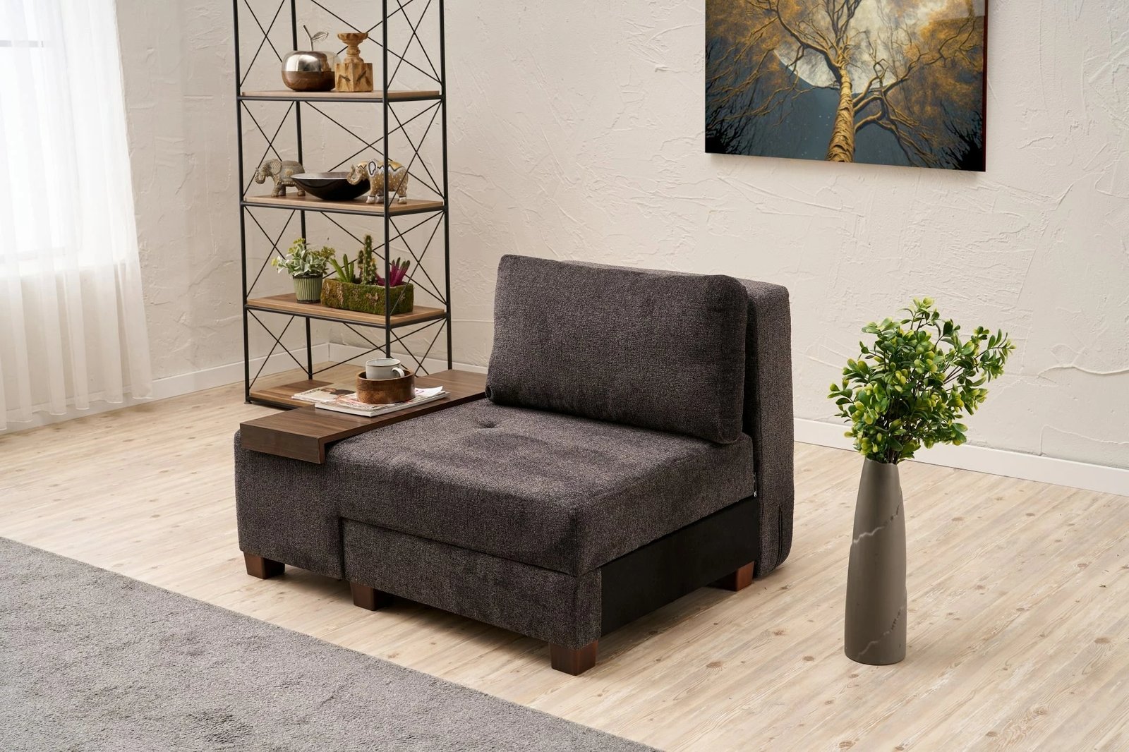 Krevat-kolltuk një vendësh, Atelier del Sofa, Perenna Chenille, antracit, pjesa e majtë