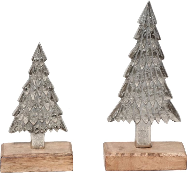 Dekor pemë Krishtlindjesh, alumin argjendtë, bazë dru mango, 11x5x14cm Dekor pemë Krishtlindjesh, alumin argjendtë, bazë dru mango, 11x5x14cm