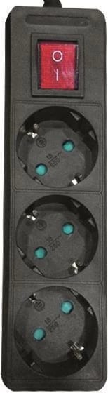 Shtrirës rryme EUROLAMP 3-Socket me ndërprerës, 1.5m, Zi