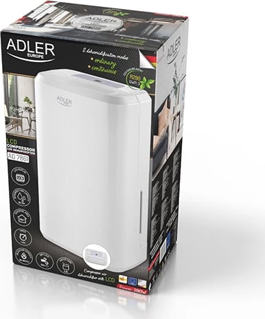 Largues lagështie Adler AD 7861, kompresor, 10L/24h, LCD, depozitë 2L, timer 1-24h, R290, i bardhë