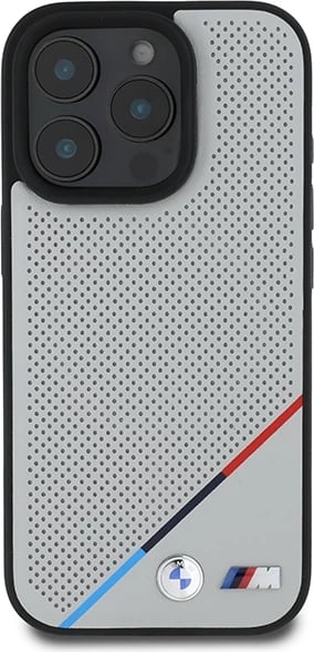 Mbështjellës BMW M Perforated Tricolor Line MagSafe për iPhone 16 Pro, Gri