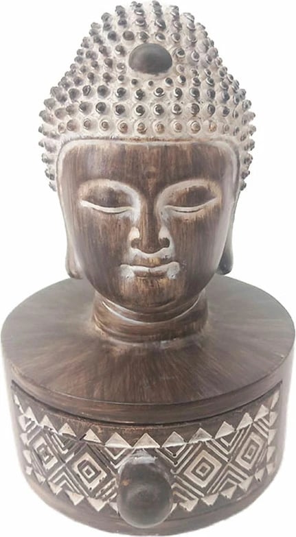 Dekor Buddha BADBA, polirezine, kafe-bardhë, 10x11x15cm