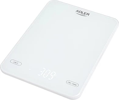 Peshore kuzhine, Adler, AD 3177, kapacitet 10kg, USB Type-C e rikarikueshme, platformë xhami 16x22cm, e bardhë