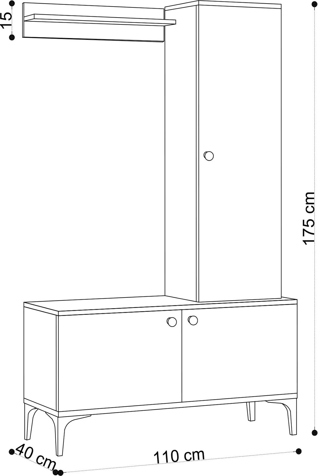 Stendë për korridor, ngjyrë lisi dhe e zezë, Lex