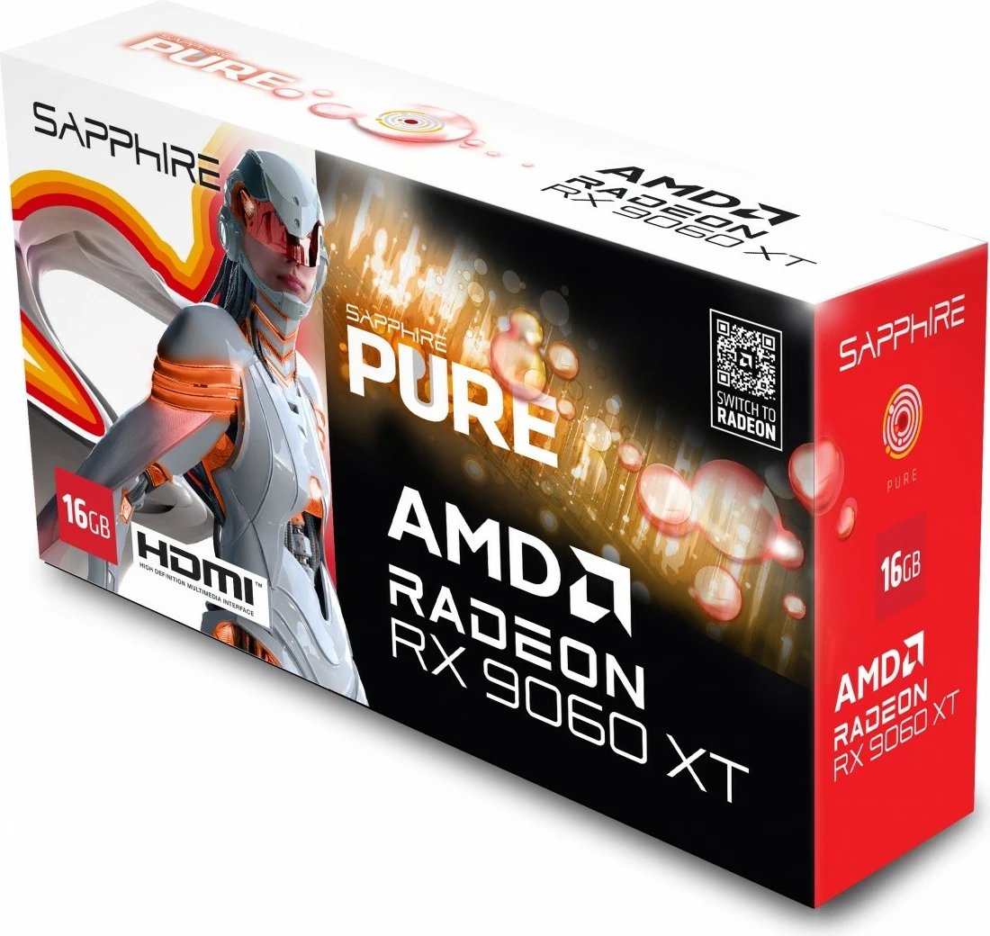 Kartelë grafike Sapphire Radeon RX 9060 XT PURE, 16GB GDDR6, 128-bit, e bardhë