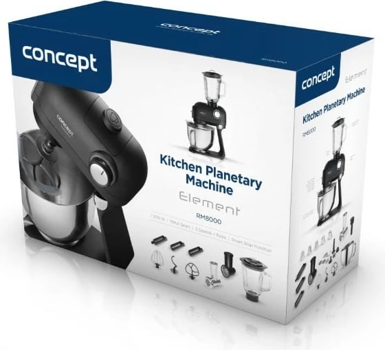 Robot kuzhine planetar Concept RM8000, 1200 W, tas 5 L, blender qelqi 1.5 L, me aksesorë, i zi