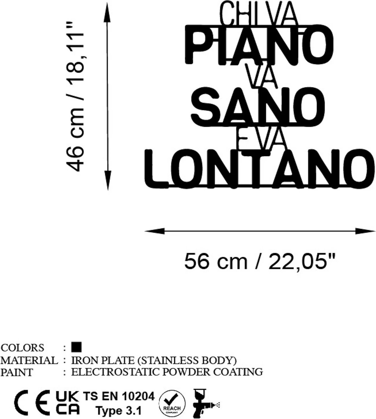 Aksesor dekorativ metalik për mur, Wallity Lontano 1, ngjyrë e zezë, 56x46cm