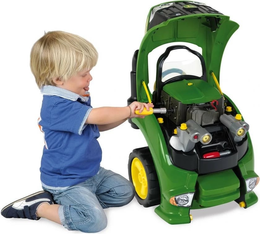 Lodër traktor John Deere Klein 3916 me motor kthyes, për djem, plastikë, e gjelbër/verdhe/zezë