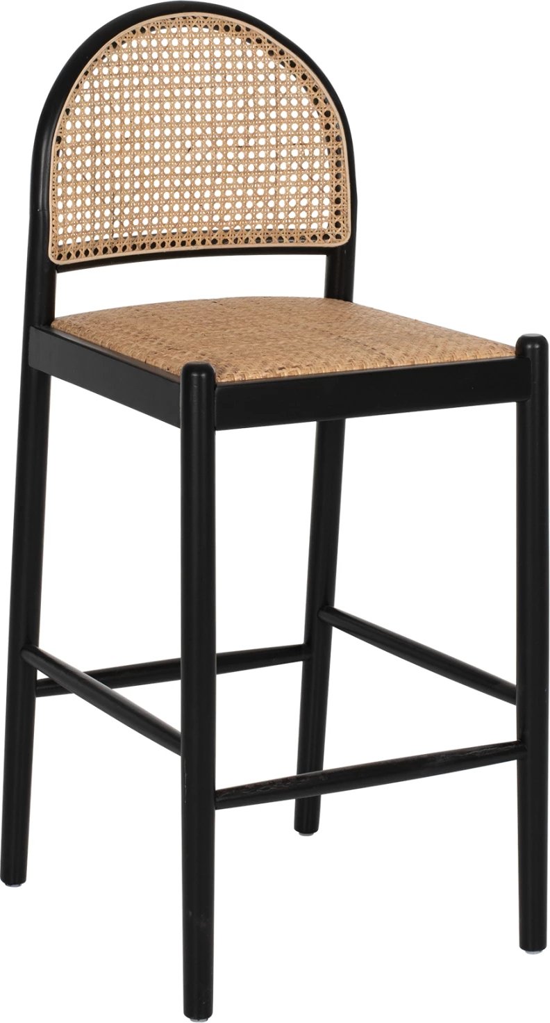 Karrige për bar, dru ahu, ratan natyral, ngjyrë e zezë dhe bezhë, 46x48x94H cm, FH9408.02