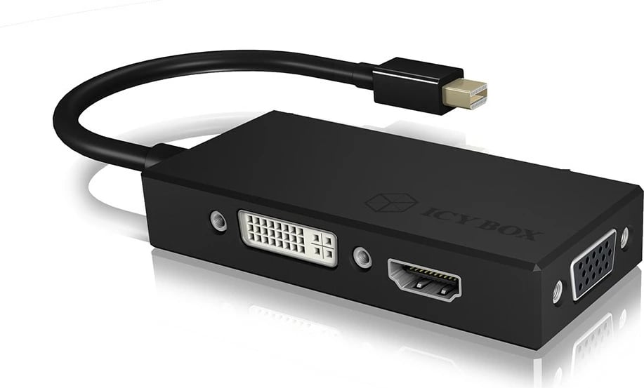 Adapter video ICY BOX IB-AC1032, Mini DisplayPort në HDMI/DVI-D/VGA, i zi