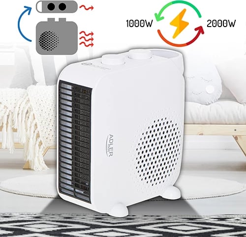 Ngrohës me ventilator, Adler, AD 7725, 2000W, 2 nivele, termostat, ajër i ftohtë/ i ngrohtë, vertikal/horizontal, i bardhë