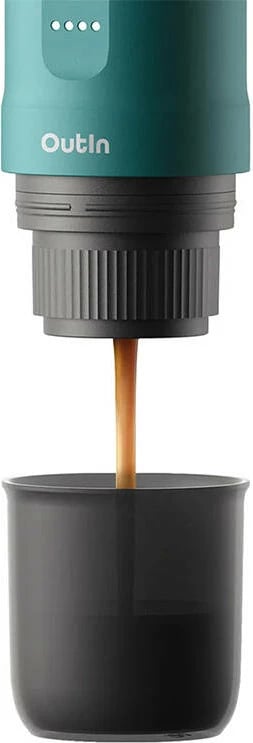 Ekspres portativ, OUTIN Nano A000003, 7500 mAh, 20 bar, 50–80 ml, USB-C, për kafe të bluar & kapsula Nespresso, turquoise