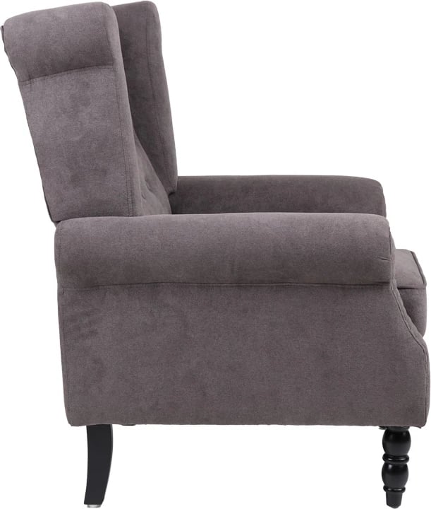 Fotel Piore, material gri i errët, këmbë druri të zezë, 77x80x106cm