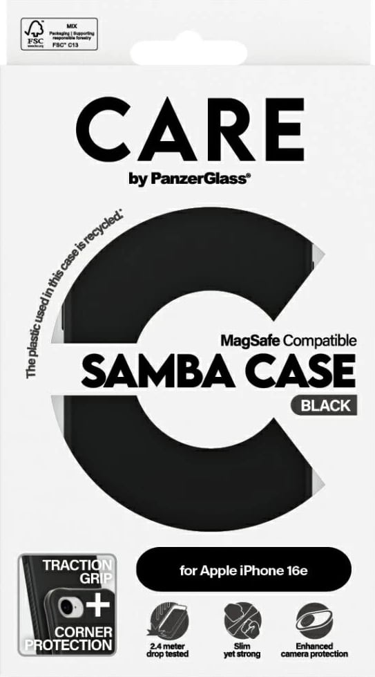Mbështjellës PanzerGlass CARE Fashion MagSafe për iPhone 16e, i zi
