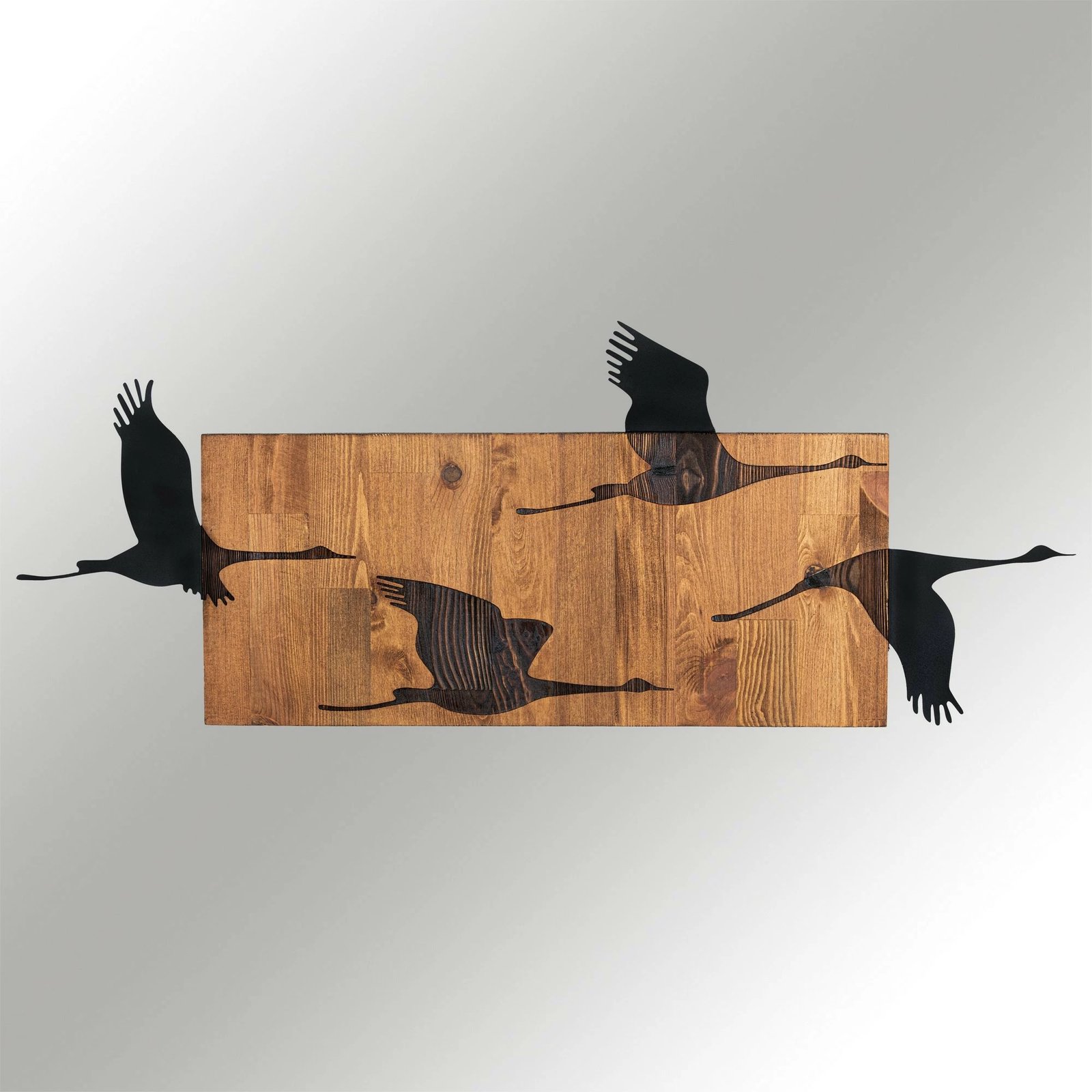 Aksesor dekorativ për mur, dru dhe metal, dizajn me patë, Wallity, ngjyrë e zezë dhe arre, 90.5x34.5cm