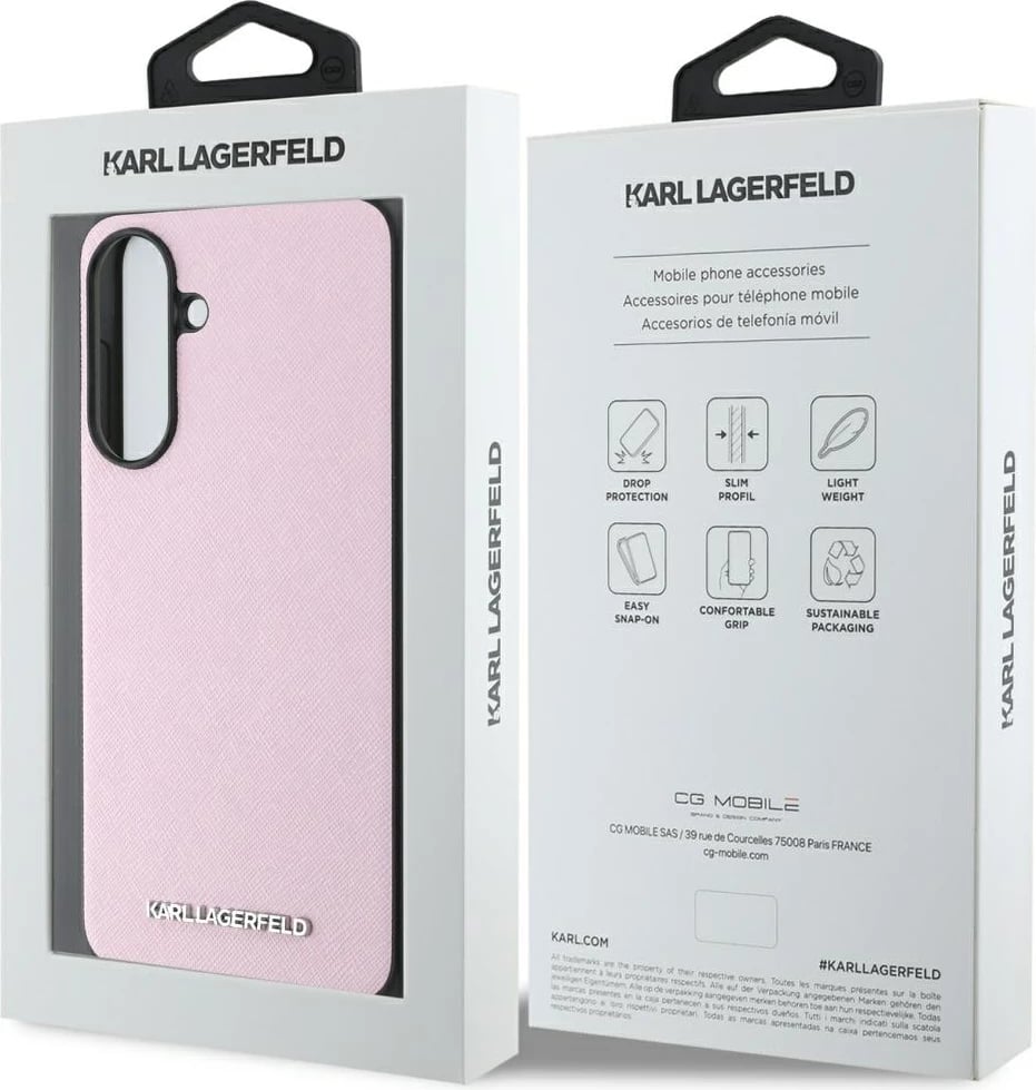Mbështjellës Karl Lagerfeld Saffiano Metal Logo për Samsung Galaxy A56, Rozë