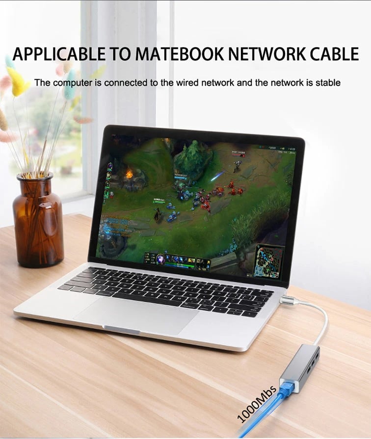 Docking Station HUB Techtonic Type C nav USB3.2 til RJ45 Ethernet