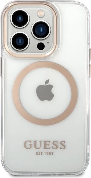 Mbështjellës Guess Metal Outline Magsafe për iPhone 15 / 14 / 13, Gold