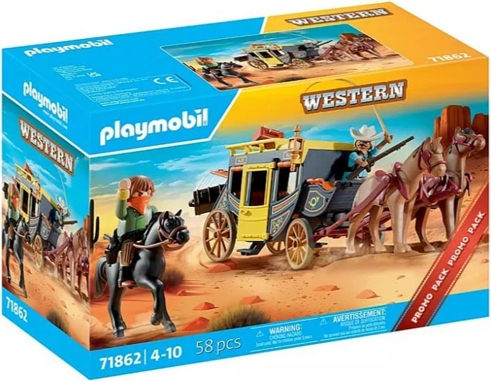 Set lodrash Playmobil 71862 Stagecoach Raid on the Wild West, 58 pjesë