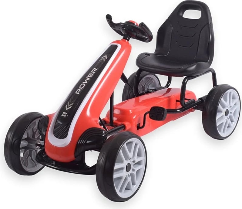 Go-kart me pedale, Milly Mally Power, rrota EVA, frenë dore, ulëse e rregullueshme, 3+, e kuqe
