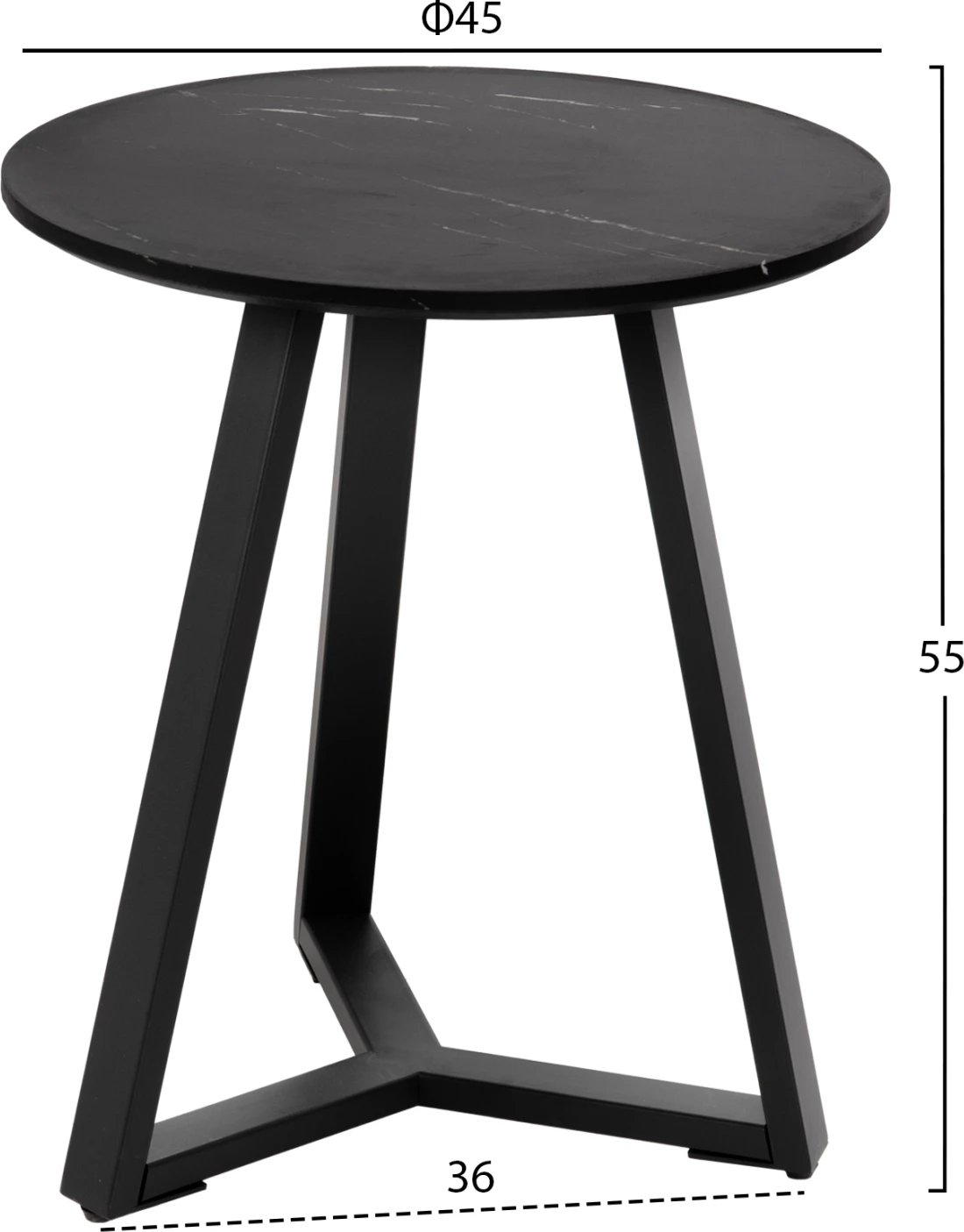 Sipërfaqe tavoline anësore FH9587.01 MDF mermer i zi-bazë metalike e zezë Φ45x55Hcm