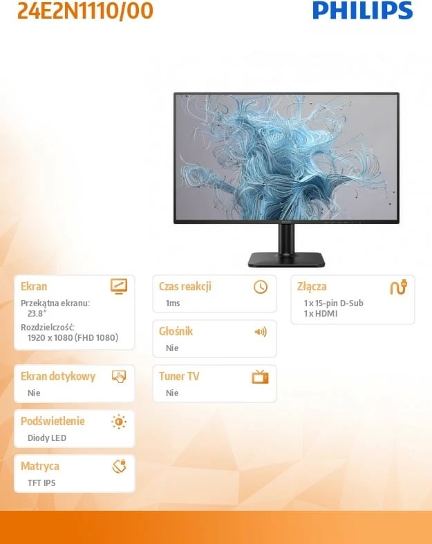 Monitor Philips 24E2N1110, 23.8 inç, IPS, 120Hz, Full HD, HDMI, VGA, i zi