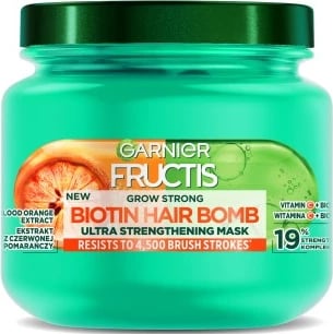 Maskë për flokë për femra Garnier Fructis Grow Strong Biotin Hair Bomb, 320ml