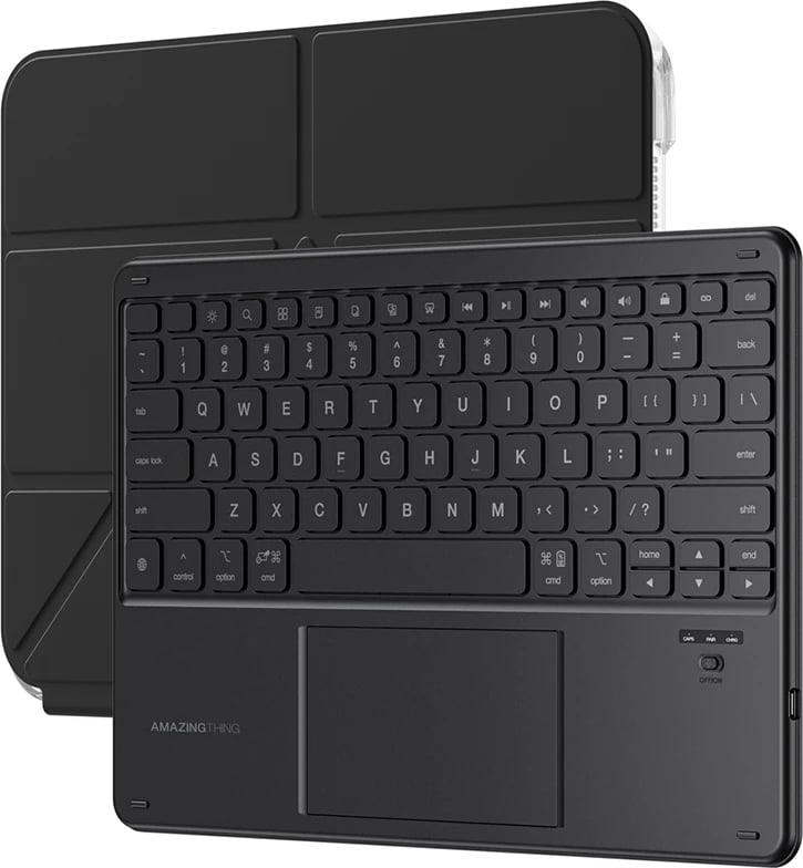 Mbështjellës me tastierë Bluetooth, AmazingThing, Minimal Case KeyLite Combo, për iPad 11" 2025, me touchpad dhe qëndrim me kënde, i zi
