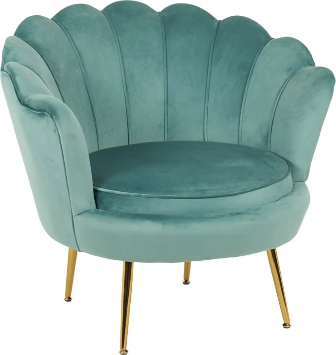 Fotel Daimon kadife, ngjyrë fëstëku, këmbë ari, 79x74x78cm