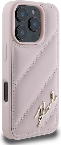 Mbështjellës Karl Lagerfeld Quilted Signature për iPhone 16 Pro, Rozë