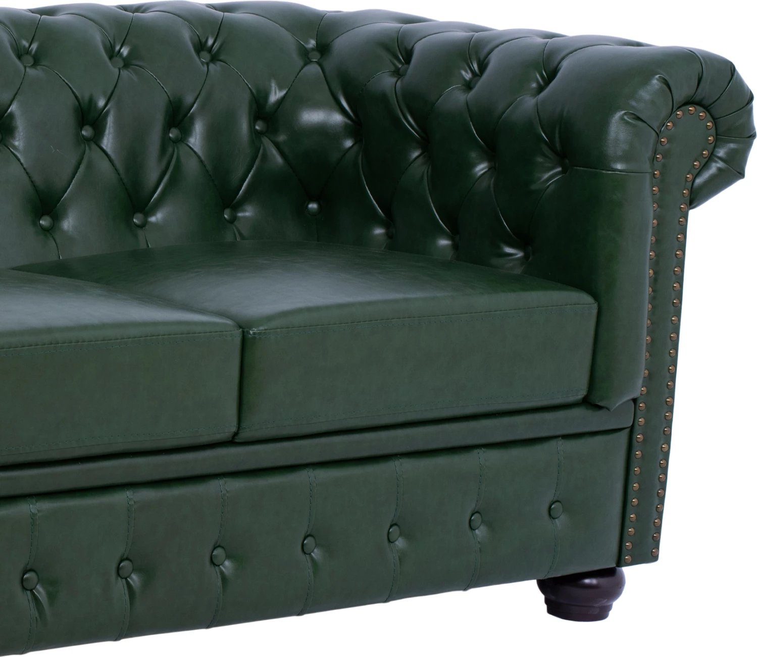 Divan 3 vendësh Chesterfield, FH3009.08, PU, Jeshile Cypress, 208x90x73 cm