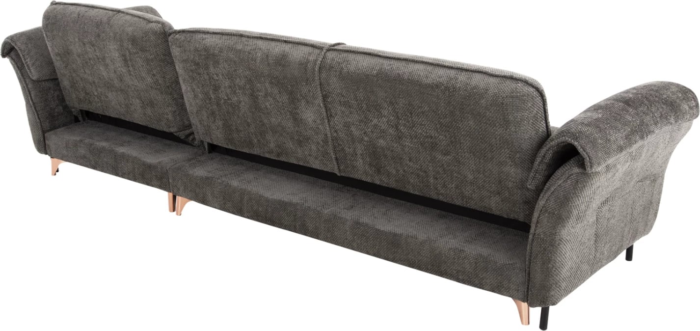 Divan qoshe i kthyeshëm MAILO, FH6071.02, pëlhurë gri e errët, këmbë metalike, 300x150x80H cm