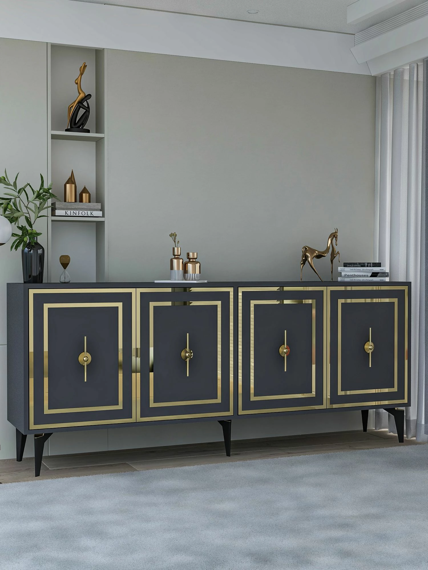 Konsolë Skye Decor, ngjyrë antracit dhe ari