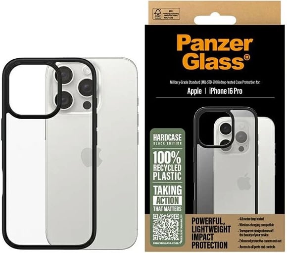 Mbështjellës PanzerGlass HardCase për iPhone 16 Pro 6.3", i zi
