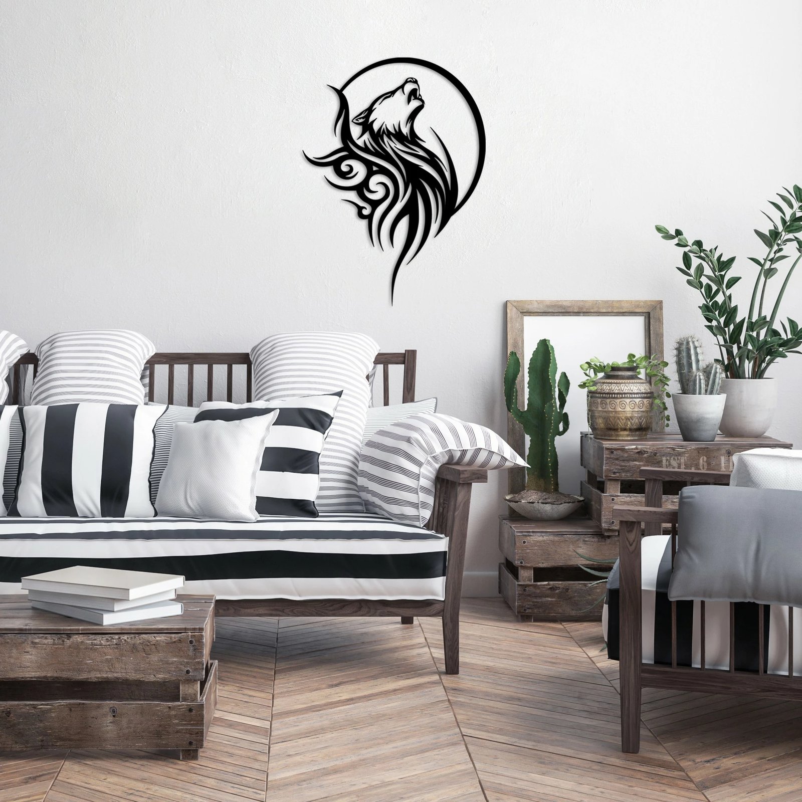 Aksesor dekorativ metalik për mur, dizajn ujku, Wallity, Wolfmoon