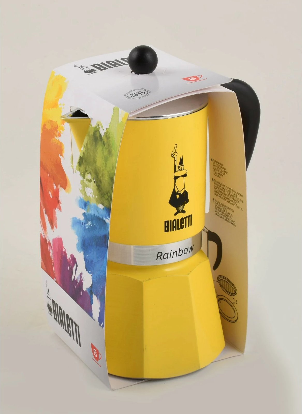 Moka pot Bialetti Rainbow 3 filxhana, alumini, zi verdhë