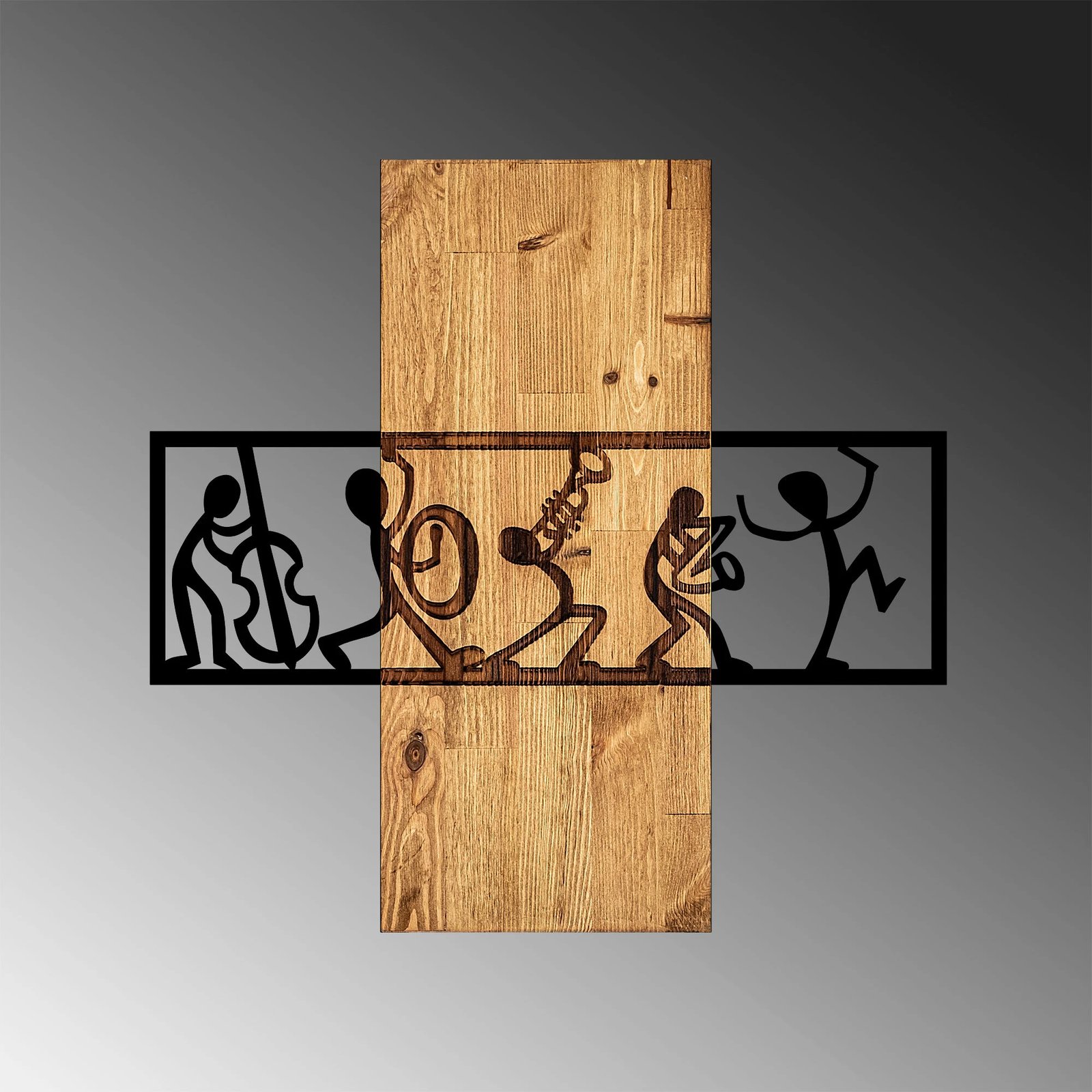 Aksesor dekorativ prej druri për mur, Wallity MA-301, ngjyrë arre dhe e zezë, 58x61cm