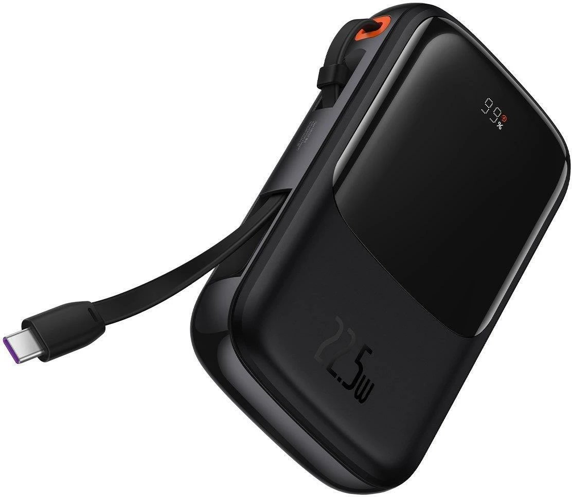 Powerbank Baseus Qpow Digital Display 10000mAh, 22.5W, me kabllo USB-C të integruar, e zezë