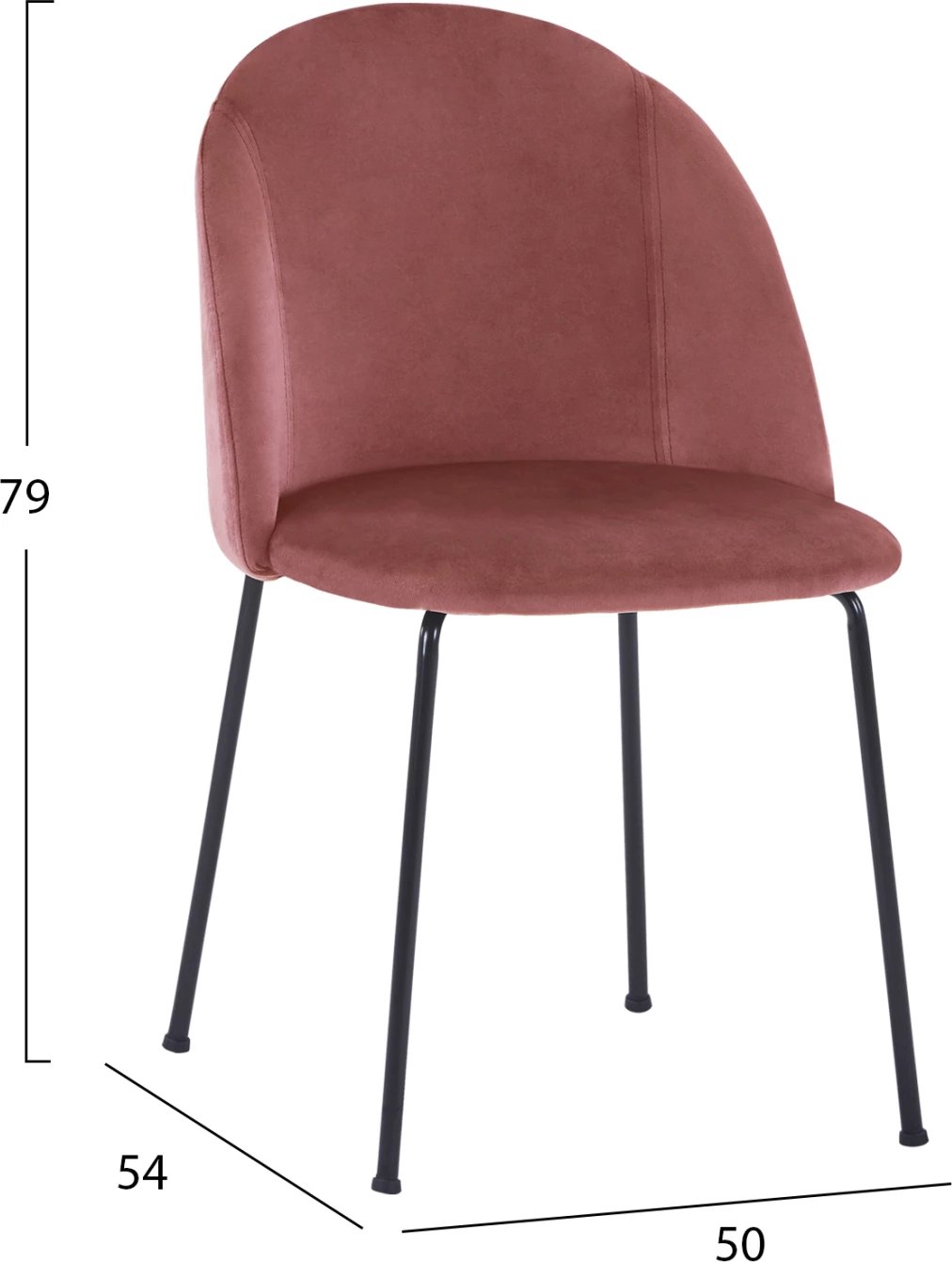 Karrige kadife ngjyrë rozë e zbehtë dhe këmbë metalike ngjyrë e zezë mat FH8545.02, set prej 2 copë