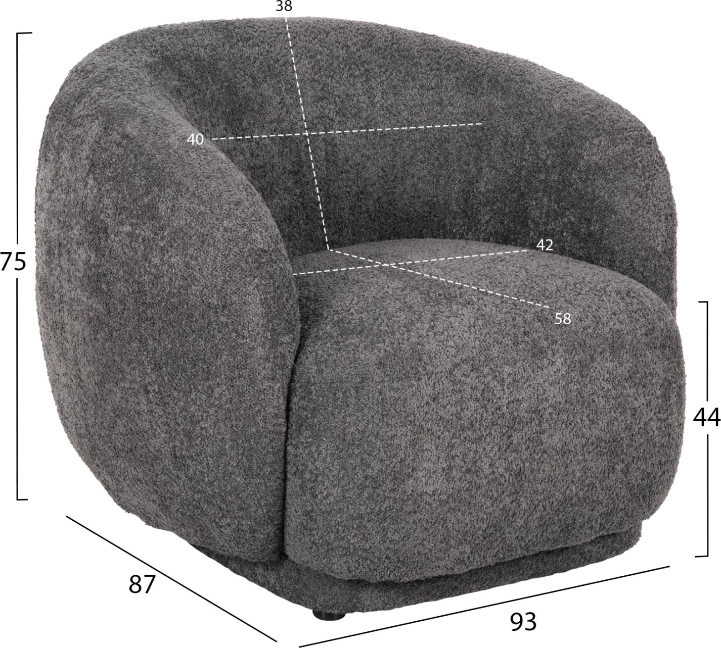 Fotelje KARPEN FH9600.01, stof boucle, gri, 93x87x78H cm