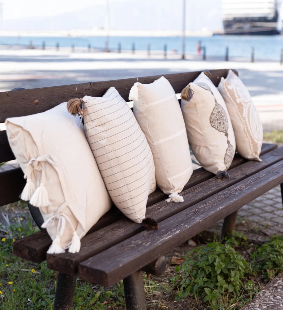 Jastëk dekorativ Ammos 3, pambuk, ngjyrë bezhë-kafe, 45x45cm