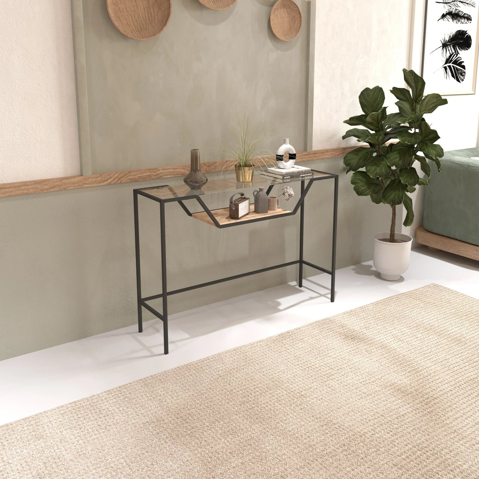 Konsolë Hanah Home, Lala, e zezë, xham