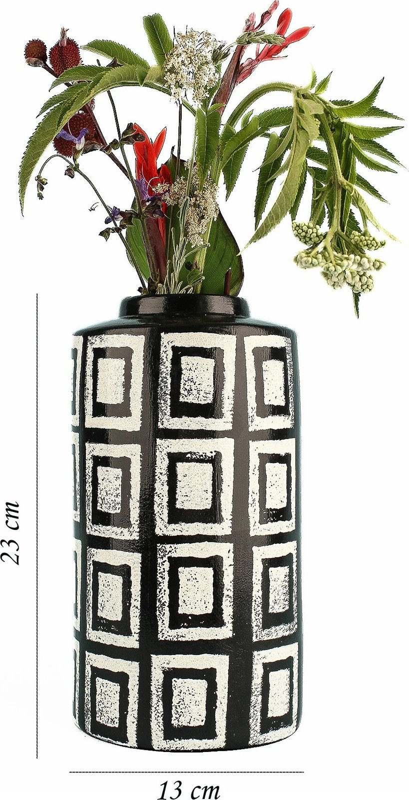 Vazo dekorative, e pikturuar me dorë, Evila Originals, YL710, ngjyrë e zezë dhe e bardhë, 13x23cm Vazo dekorative, e pikturuar me dorë, Evila Originals, YL710, ngjyrë e zezë dhe e bardhë, 13x23cm