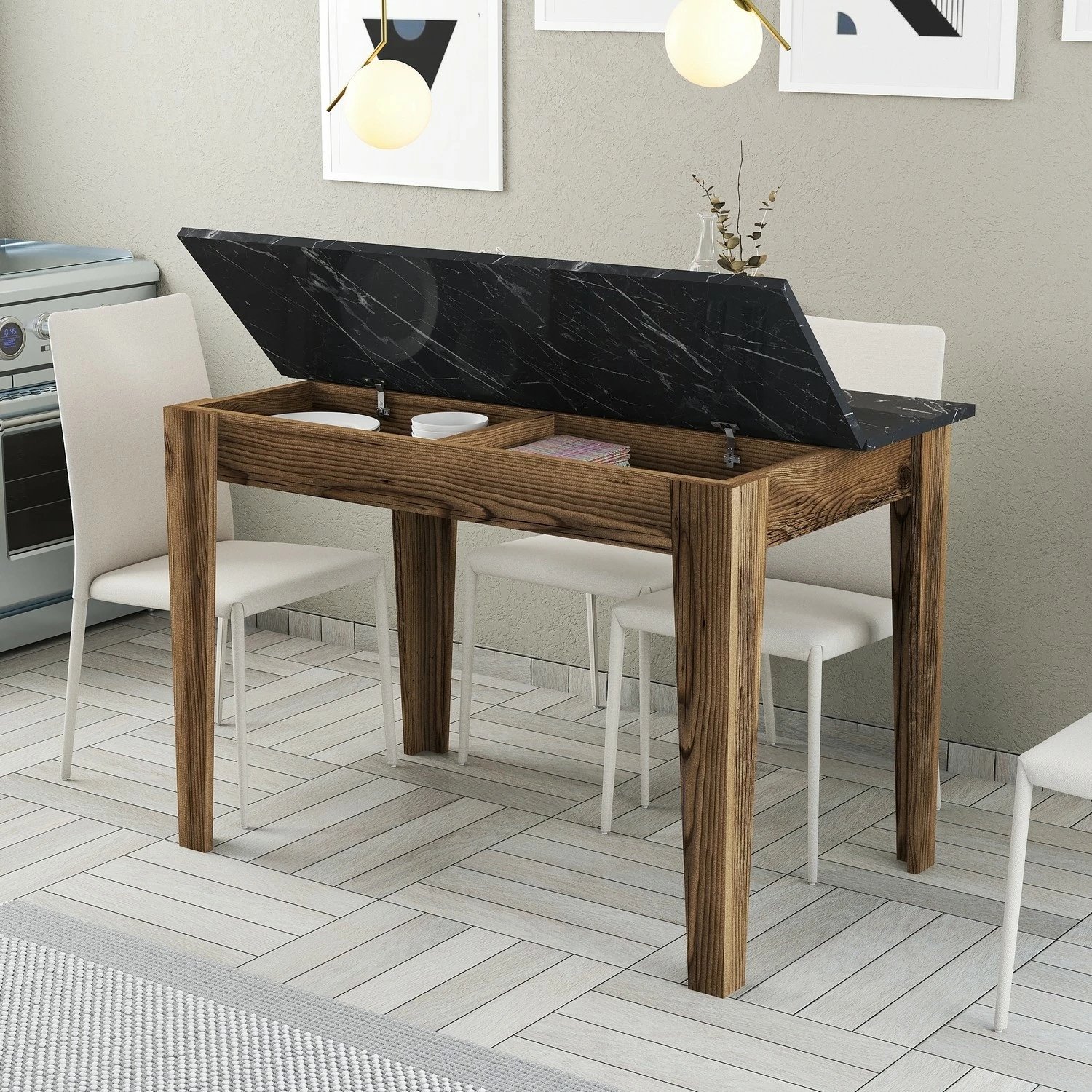 Tavolinë kuzhine Hanah Home, Kiev 509, ngjyrë arre, e zezë