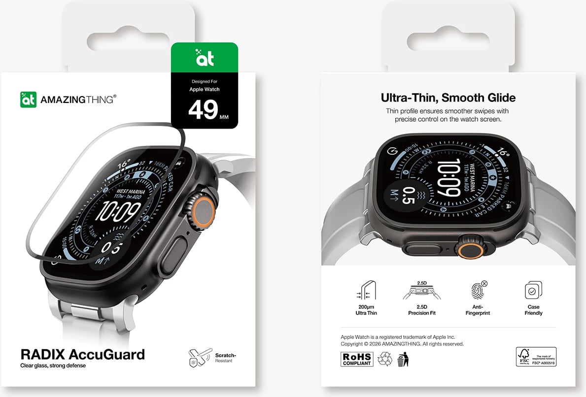 Mbrojtës ekrani xhami, AmazingThing Radix, për Apple Watch Ultra 3 49 mm, transparent